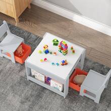 4-in-1 Multi-Functional Kids Activity Table and Chairs Set –  Wooden Furniture with Detachable Erasable Top, Storage Drawers, Bookshelves – Perfect for Reading, Art, Playroom - Gris - Ver 5