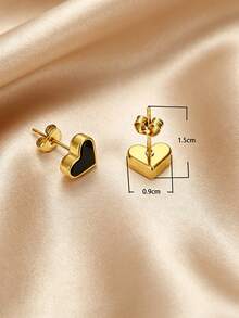 MONALLY Europäischer und amerikanischer Luxus 18K vergoldete Edelstahl schwarze Herz Ohrstecker, Nischendesign, vielseitiges Pendler-Accessoire, Geschenk für Frauen - Liebe Ohrringe - Übersicht 5