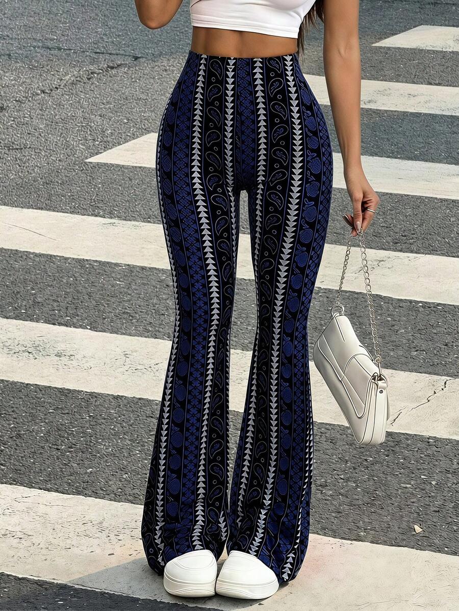 Women's Casual Geometric Print Leggings Spring - Blue - View 1