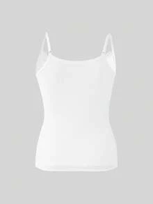 1pc Lace Patchwork Ribbed Tank Top, Solid Color Shaping Camisole, Suitable For Casual And Formal Wear - White - View 5