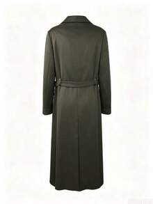 Vestido largo con botones delanteros, bolsillos y cinturón de unicolor elegante para primavera - Verde militar - Ver 4