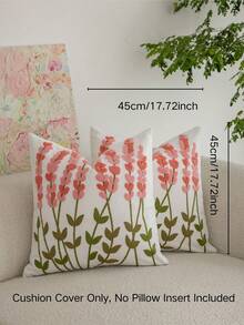 1件裝現代田園鄉村風刺繡粉色鬱金香花卉軟質可機洗裝飾枕套，適用沙發、臥室、客廳居家多用途 - 粉紅色薰衣草 - 查看 2
