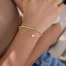 S SHOPBOHO 1 Set 3-Layer Stackable Single Diamond Snake Bone Chain Light Luxury Niche Thin Bracelet Waterproof Stainless Steel Jewelry - Multi-layered Thin Bracelet - View 2