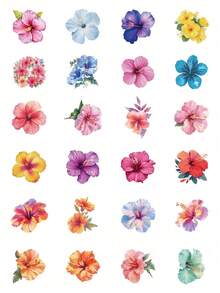 50Pcs Hibiscus Flowers Stickers, Art Spring Floral Vinyl Waterproof Stickers For Water Bottles, Friends, Party Gifts, Back To School School Supplies - 7*6*1 - View 5
