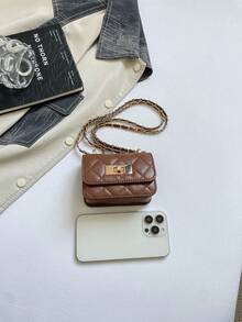 Mini Square New Women's Handbag, Diamond Quilted High-Quality Texture Shoulder Bag, Woven Chain Flap Small Bag, Red Cute Crossbody Bag, Accessory Bag - Coffee - View 10