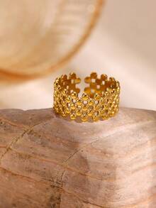 1PC Vintage Textured Multi Row Ball Bead Rings For Women Gold Color Stainless Steel Multi-Layer Beaded Open Ring Wide Band Stackable Finger Jewelry - Multicolor - View 2