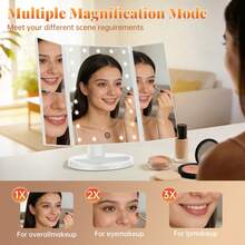 FASCINATE Lighted Makeup Mirror 2X/3X Magnification, Trifold Vanity Mirror With Lights, 21 LED Touch Dimming, Dual Power 180° Rotation Lit Beauty Table Mirror, Makeup Mirror With Lighting - White - View 4