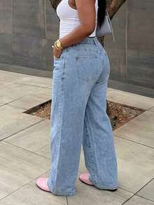 Plus Size Casual Fashionable Washed Loose Wide-Leg Jeans - Light Wash - View 2