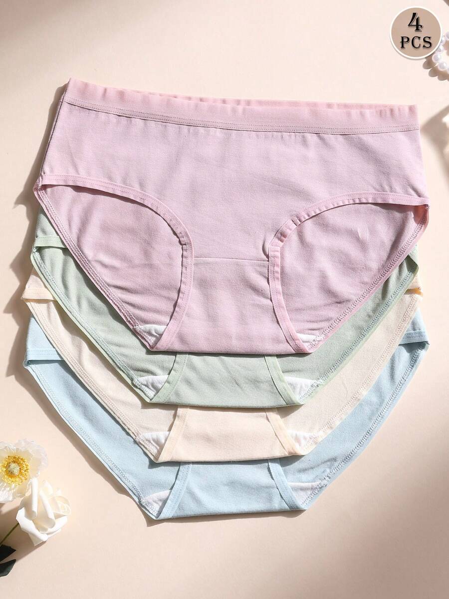 4件組女款純棉三角內褲，低腰無縫內衣，純色舒適透氣內著