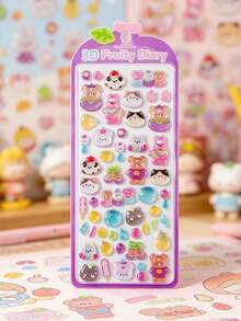 Q-Lia 15pcs Cute 3D Fruit Embossed Stickers, Water Droplet Effect Stickers, Reusable Waterproof Stickers, Waterproof Non-Slip 3D Fan Embossed Pattern Stickers, Textured 3D Design And Atmospheric Mixed Colors, Suitable For DIY Decoration - Multicolor - View 7