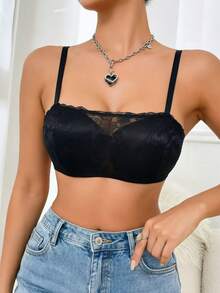 3pcs Women's Strapless Bra, European And American Style, Anti-Slip Detachable Straps, Lace Bandeau, Off-Shoulder Top Inner Wear, Women's Lingerie Bra - Multicolor - View 4