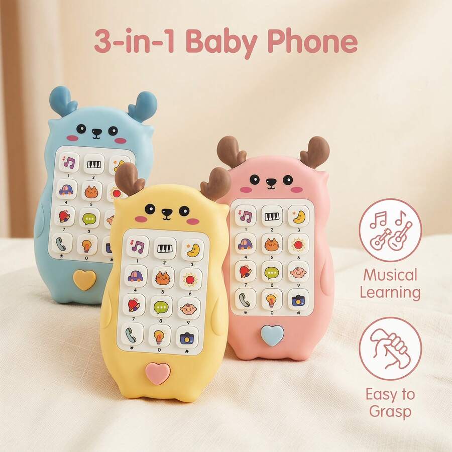 Infant Sound & Light Toy, Chewable Realistic Button Operation Early Education Device, Educational Music Game Phone (Batteries Not Included) - 彩色 - 查看 1