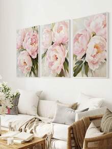 3pcs Vintage Melancholy Floral Wall Art, Dark Botanical Peony Art, Dark Academia Floral Wall Decor, Pink Peony Print, Soft Pink Floral Painting, Abstract Floral Poster, Personalized Home Decor Canvas Poster, Christmas Decoration, Christmas Gift, Framed/Unframed - Flower - View 5
