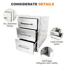 Outdoor Kitchen Drawers,Stainless Steel Triple Access BBQ Drawers With Chrome Handle,3-Layer Outdoor Kitchen Access Drawer,For Outdoor Kitchen Island,Patio Grill Station - plata - Ver 3