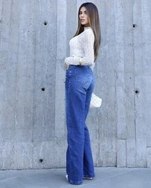 Wide Leg Jeans With Elastane - 青碧色 - 查看 2