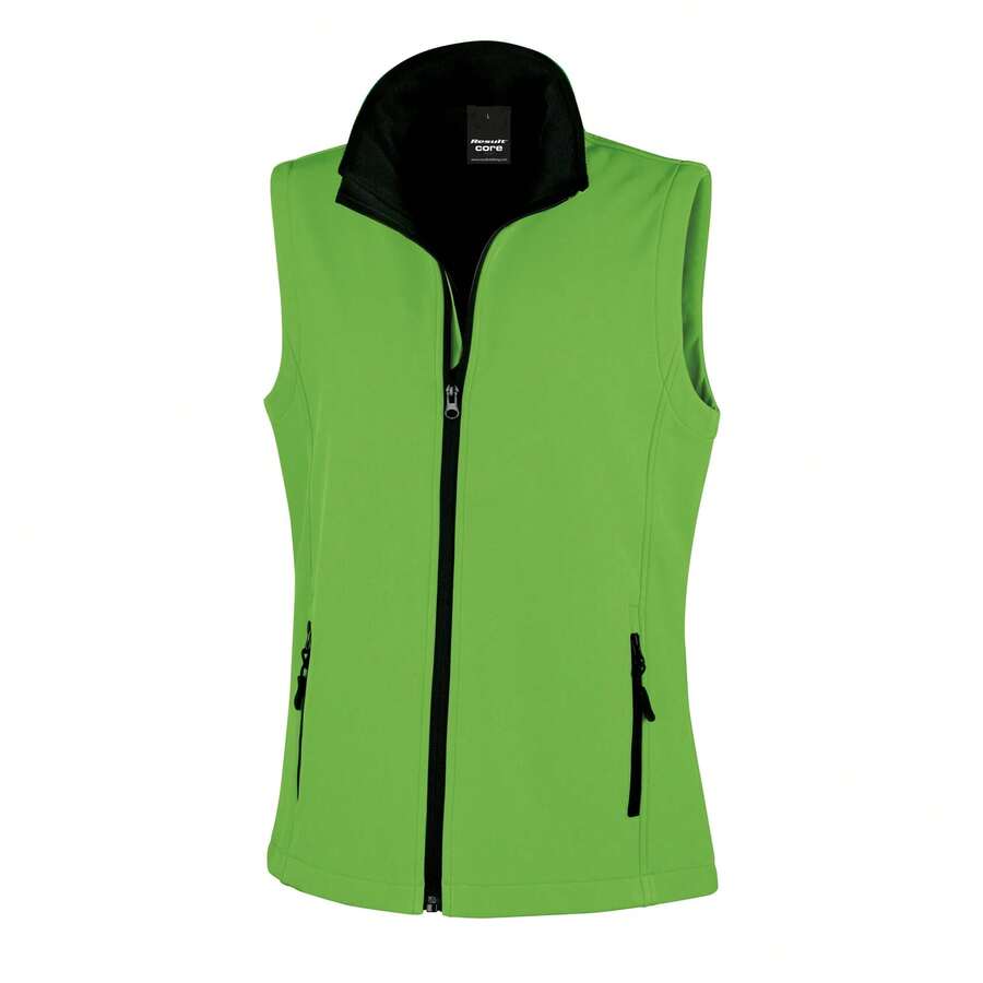 Result Core Womens/Ladies Printable Full Zip Softshell Bodywarmer - Vivid Green / Black - View 1