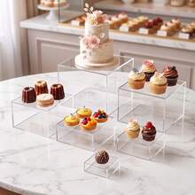 1/6 piezas Soporte de exhibición de acrílico para buffet, estante de exhibición de alimentos, adecuado para mesa de buffet, caja cúbica hueca para postres, estante de almacenamiento cúbico blanco para escritorio, adecuado para exhibición de postres y pasteles en fiestas, bodas y otras festividades, regalo de inauguración de casa - transparente - Ver 5