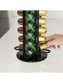 1 Koffiecapsulehouder, theekamer capsuleopbergrek, 360 graden draaibare houder, groot metalen displayrek - CP081 Koffiecapsulehouder, 6 rijen, 60° draaibaar - Bekijken 4