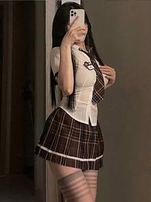 性感内衣套装，性感学生制服，JK清纯制服角色扮演 - 棕色 - 查看 11
