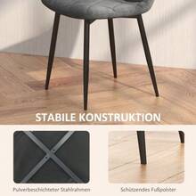 Set Of 4 Dining Chairs With Backrest, Velvet Look, Padded And With Metal Legs, For Dining Table, Grey. - 灰色 - 查看 4
