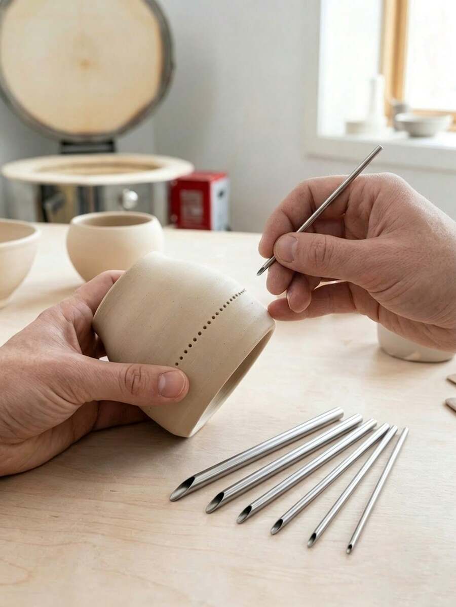 6 قطع أدوات ثقب من الطين السيراميكي، أدوات ثقب ونحت وتشكيل من الفولاذ المقاوم للصدأ، أدوات نحت دقيقة وثقب وتشكيل، مناسبة للسيراميك والحرف اليدوية، مثالية لتشذيب الطين الأخضر، نحت الطين، الفخار DIY، مثالية للمبتدئين - الفولاذ المقاوم للصدأ - مشاهدة 1