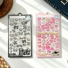 Japanese Style Crystal Fun Cute Stickers, Cute Cartoon DIY Phone 3D Embossed Stickers, 3D Decorative Stickers With Cute Cat, Dog, Rabbit, Bear, Bow, Four-Leaf Clover, Heart, Honey Patterns, Cute 3D Embossed Stickers, Character Stickers, Book Stickers, Toy Cartoon Embossed Crystal Stickers - Multicolor - View 2