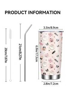 1 pieza/5 piezas Vaso térmico de 20 oz con tema de Halloween rosa lindo, estampado completo de fantasma de dibujos animados lindo, calabaza, lazo y caramelo, taza de viaje con aislamiento al vacío premium, adecuado para amantes de Halloween, viajes por carretera y regalos festivos - Rosa - Elementos de Halloween - Ver 7