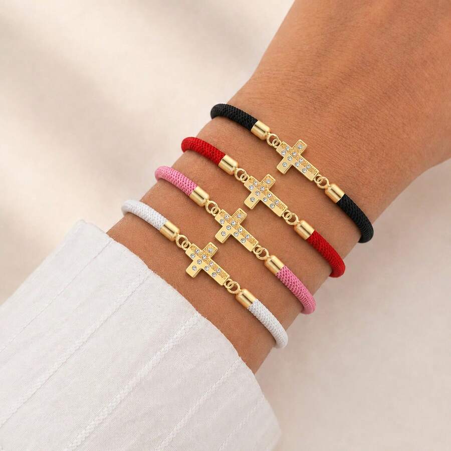 1pc Minimalist Classic Cross Pendant Colorful Adjustable Braided Rope Bracelet For Women - Cross - View 1