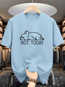 Summer Casual Versatile "NOT TODAY" Lazy Puppy Print Crew Neck Short Sleeve T-Shirt - Baby Blue - View 1