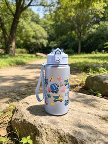 1pc 500ml Kids Water Bottle, Matte Cute Cartoon Anti-Drop Straw Cup, Back To School Kindergarten Water Cup, Portable Leak-Proof Straw Cup, Learning Cup - Multicolor - View 3