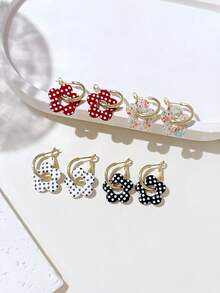 LADYCOCO 4 Pairs Fashionable Cute Polka Dot Floral Pendant Earrings Set, Suitable For Women's Daily Wear - Multicolor - View 4