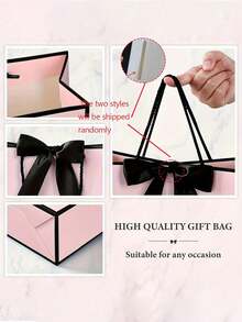 4pcs Pink Gift Bag Set, Includes 1 Gift Bag, 2 Sheets Of Tissue Paper And 1 Card With Ribbon; This Exquisite Paper Handle Bag Decorated With Bows Is Suitable For Weddings, Christmas, Thanksgiving, New Year, Birthday, Valentine's Day (Such As Bridesmaid Or Best Friend Gathering Gifts) And Other Occasions. - Multicolor - View 6