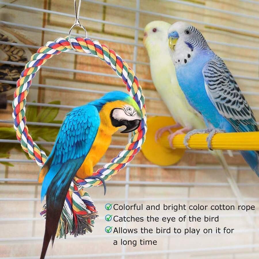 Multi-Color Hanging Rope Swing, Anti-Bite Perch Toy For Parrots, Suitable For Tiger Parakeet And Cockatiel Cage Climbing - View 1