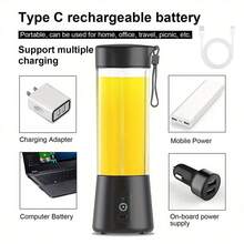 HEEYCEM USB 便攜式攪拌機，適用於奶昔和果昔 - USB 充電式迷你榨汁杯，配備強勁馬達，輕巧旅行攪拌機，4 色可選，易清洗設計，適用於冰塊、湯品、麵糊，2000mAh - 0.5L以下 - 查看 6