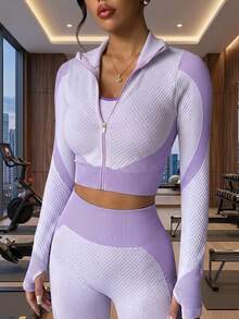 Women's Casual Single-Layer Long Sleeve Jacket, Zipper Loose Lightweight Outerwear Sports - Mauve Purple - View 1
