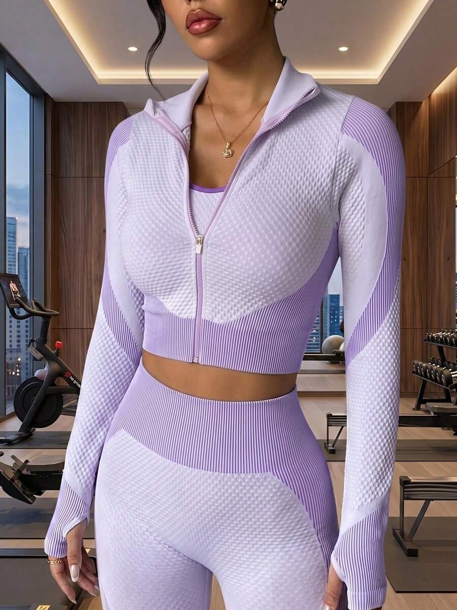 Women's Casual Single-Layer Long Sleeve Jacket, Zipper Loose Lightweight Outerwear Sports - Mauve Purple - View 1