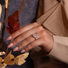 Minimalist Geometric Water Drop Square Double Cubic Zirconia 18K Gold Plated Elegant Women's Royal Style Ring - Gold - View 6