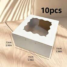 5/10pcs 6*6*3 Inch Fit 4 Inch Cake Transparent Window Paper Pastry Cake Packaging Box Minimalist Versatile Square Birthday Wedding Holiday Party Best Friend Tea Break Home Baking Store Pastry Takeout Gift Box - View 18