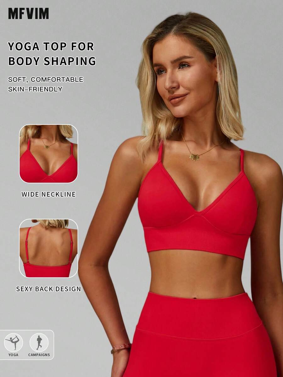 MFVIM Seamless Yoga Bra Top With Adjustable Straps, Quick-Dry Sports Shirt For Running & Fitness, Breathable Gym Wear For Women