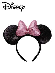 1pc Disney Mickey Black+Pink Sequin Headband, Mickey Black+Champagne Sequin Headband - Holiday Party Headband, Headpiece, Fun Photo Prop, Amusement Park Accessory, Suitable For Birthday Party And Valentine's Day Events, With Bow Cute Cartoon Hair Accessory, Princess Costume Accessory, Suitable For Disney Fans - 1 YEAR - View 3