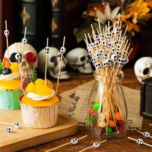400pcs/200pcs/50pcs/20pcs/10pcs White Halloween Skull Shaped Bamboo Decorative Picks, Natural Raw Bamboo Material, Precision Polished No Burrs, Dark Humorous Skull Head Design, Suitable For European Halloween Theme Party, Western Restaurant Cold Dish Plating, Home Party Fruit Dessert, Holiday Gathering Snack Plating Atmosphere Decoration Props - Multicolor - View 3