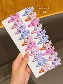 10 piezas de pinzas para el cabello con forma de mariposa de colores aleatorios, accesorios para el cabello de estilo dulce adecuados para uso diario - Multicolor - Ver 5