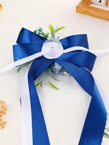 Multi-Colored Wedding Car Decoration, Featuring Simulated Broken Peony Bowknots Paired With Long Satin Ribbons, Elegant Rearview Mirror Floral Decorations, And Wedding Ceremony Supplies - 1PC - View 5