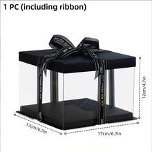 1pc Transparent Gift Box - Artificial Rose Bear Packaging Box - DIY PVC Transparent Gift Box - Wedding And Birthday Decoration (Includes Ribbon) - Black - View 10