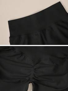 TimeOff Women's 1pc Solid Color High Waist Ribbed Waistband Ruched Butt Sports Shorts - Black - View 5