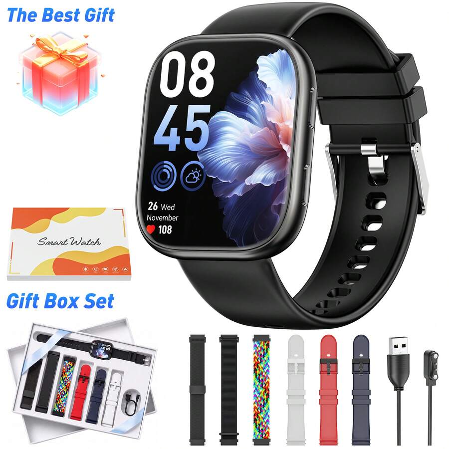 Hwagol 7 Interchangeable Straps relogios feminino Smartwatch Gift Set with Bluetooth call 100+ multi-sports modes Sleep pedometer Men Smart watch with outdoor walking/weather forecast Men Women's Smart Watch for IOS Android Perfect For Sports & Gift