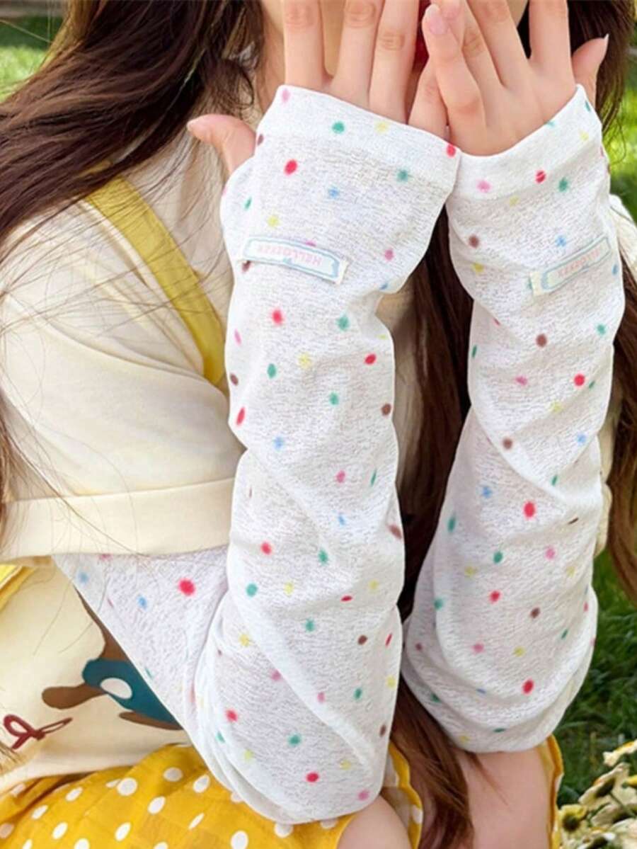 2Pcs Women's Summer New Colorful Polka Dot UV Protection Loose Arm Sleeves, Sun Protection Outdoor Cycling Arm Covers - Multicolor - View 1