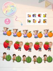 Custom Children's Tropical Fruit Face Banner, 1st Birthday Hanging Flag, Summer Yard Decoration Garland, Baby Shower Party Decor, Tutti Frutti Party Favors, Children's Milestone - Multicolor - View 1