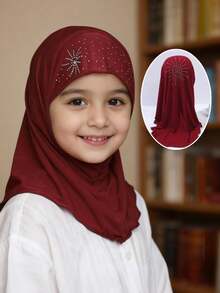 1pc Toddler Shiny Rhinestone Muslim Hijab, Soft Lightweight Chiffon Headscarf For Girls, Solid Color Kids Prayer Veil, Suitable For Daily Wear And Holiday Parties - 1PC - View 6