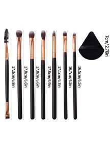 7pcs Professional Makeup Brush Set With 1 Makeup Sponge, Portable Beginner Eyeshadow Brush Concealer Brush Eyelash Brush Eyebrow Brush Soft Fiber Bristles Full Set Makeup Tools - Black - View 8